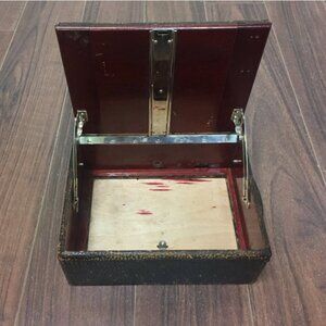 Vintage Wooden Storage Box with Handle and Bolt Holes